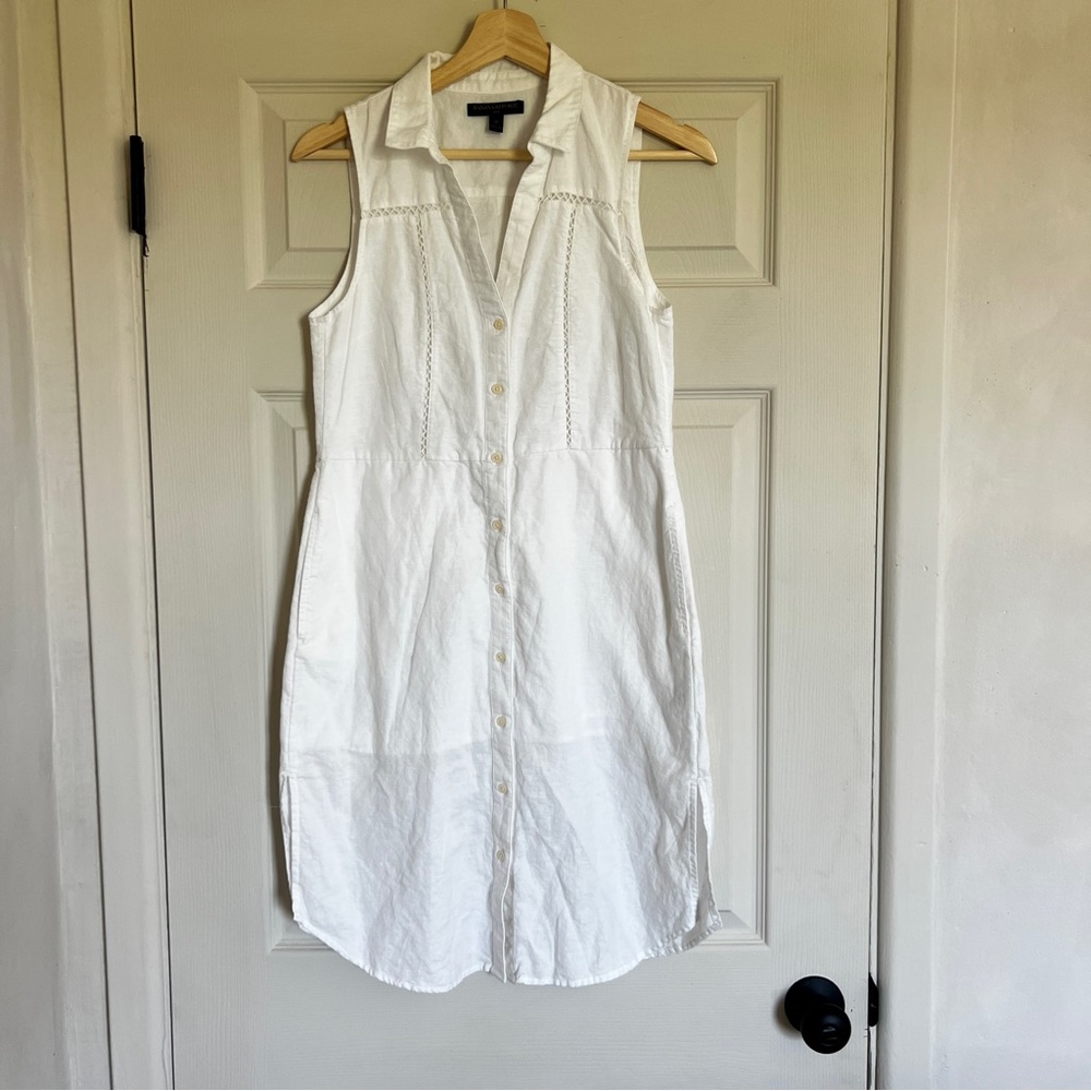 Banana Republic‎ Shirt Dress Women 2P White Linen Lace Sleeveless Boho Summer